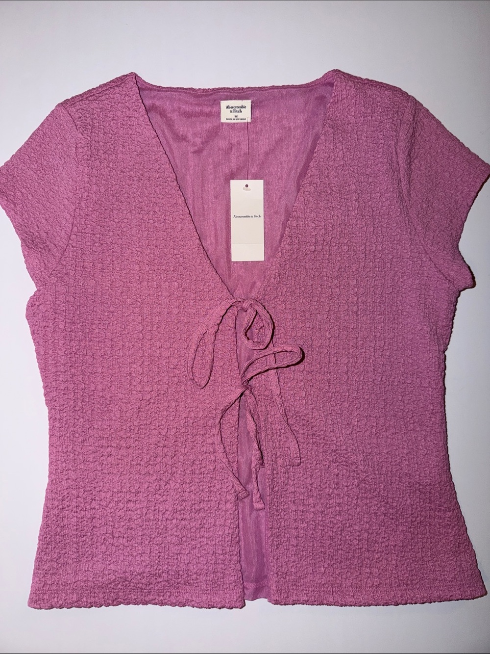 Abercrombie & Fitch Mauve-Pink Tie-Front Textured Women's Top